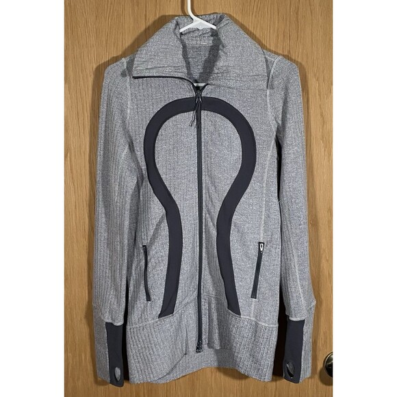 lululemon athletica Jackets & Blazers - Lululemon Stride Jacket II Women's 6 Gray Herringbone Zip Hoodie Yoga Thumbholes
